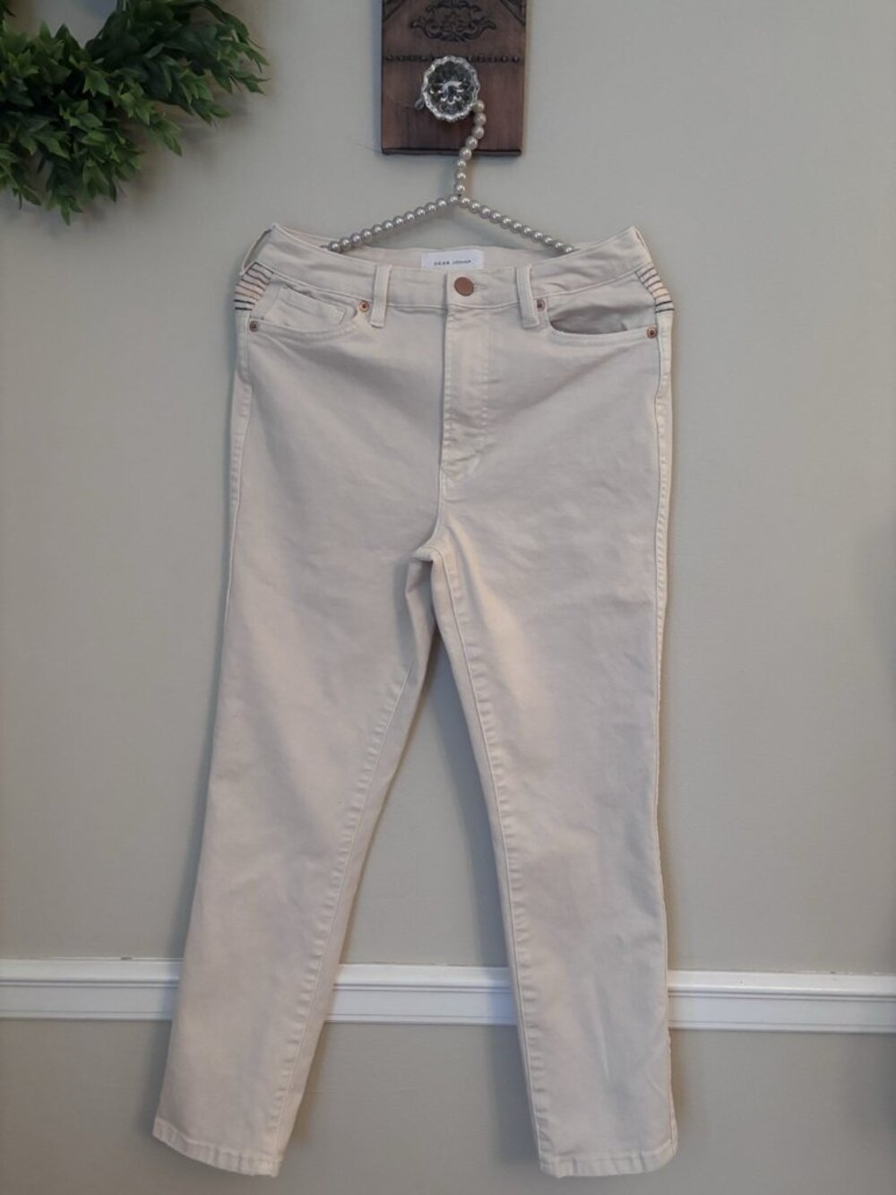 Dear John Womens Size 26 Embroidered Jeans Cream High Rise Cotton Blend
